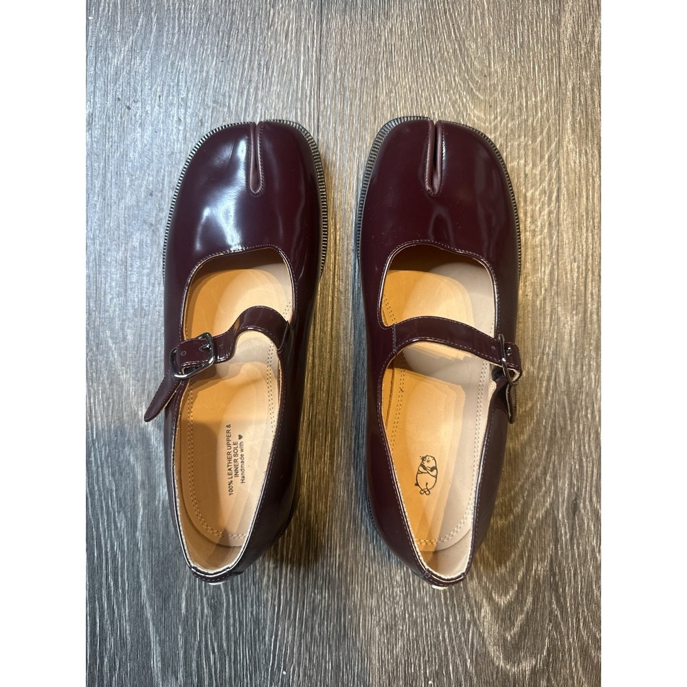 WoodchuckSato Burgundy Edge-Beaded Cow Leather Tabi Mary Jane Shoes Size 38 NWOT